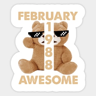 February 1988 Awesome Bear Cute Birthday Sticker